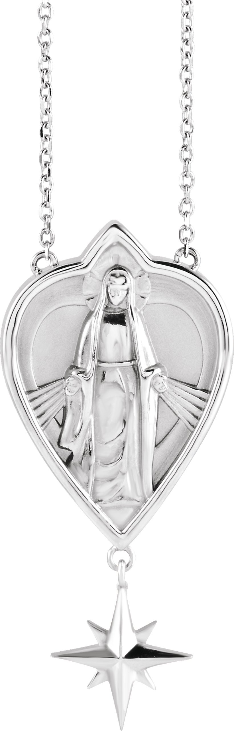 Sterling Silver 23.8x15.7 mm Miraculous Mary 18" Necklace