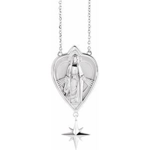 Sterling Silver 23.8x15.7 mm Miraculous Mary 18" Necklace