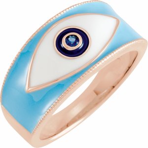 14K Rose Natural Blue Sapphire Evil Eye Ring