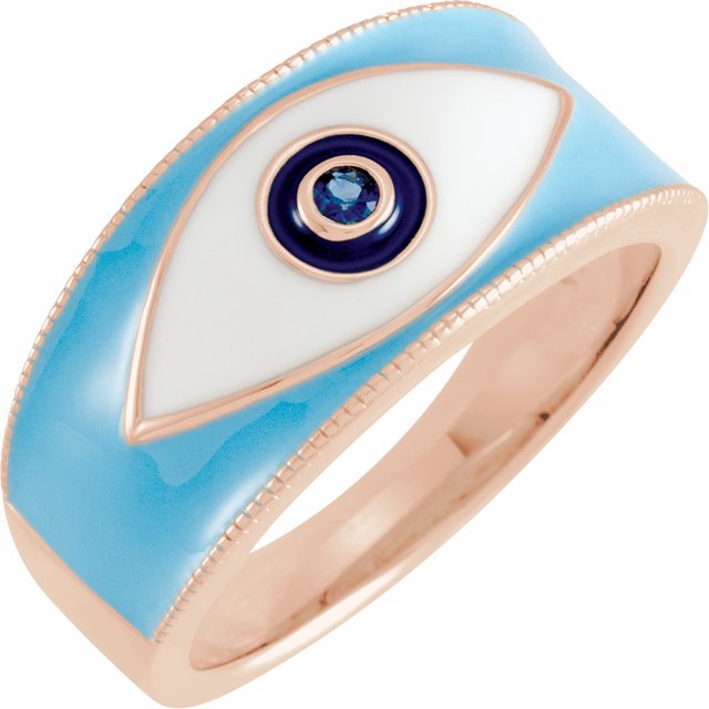 14K Rose Blue Sapphire Evil Eye Ring