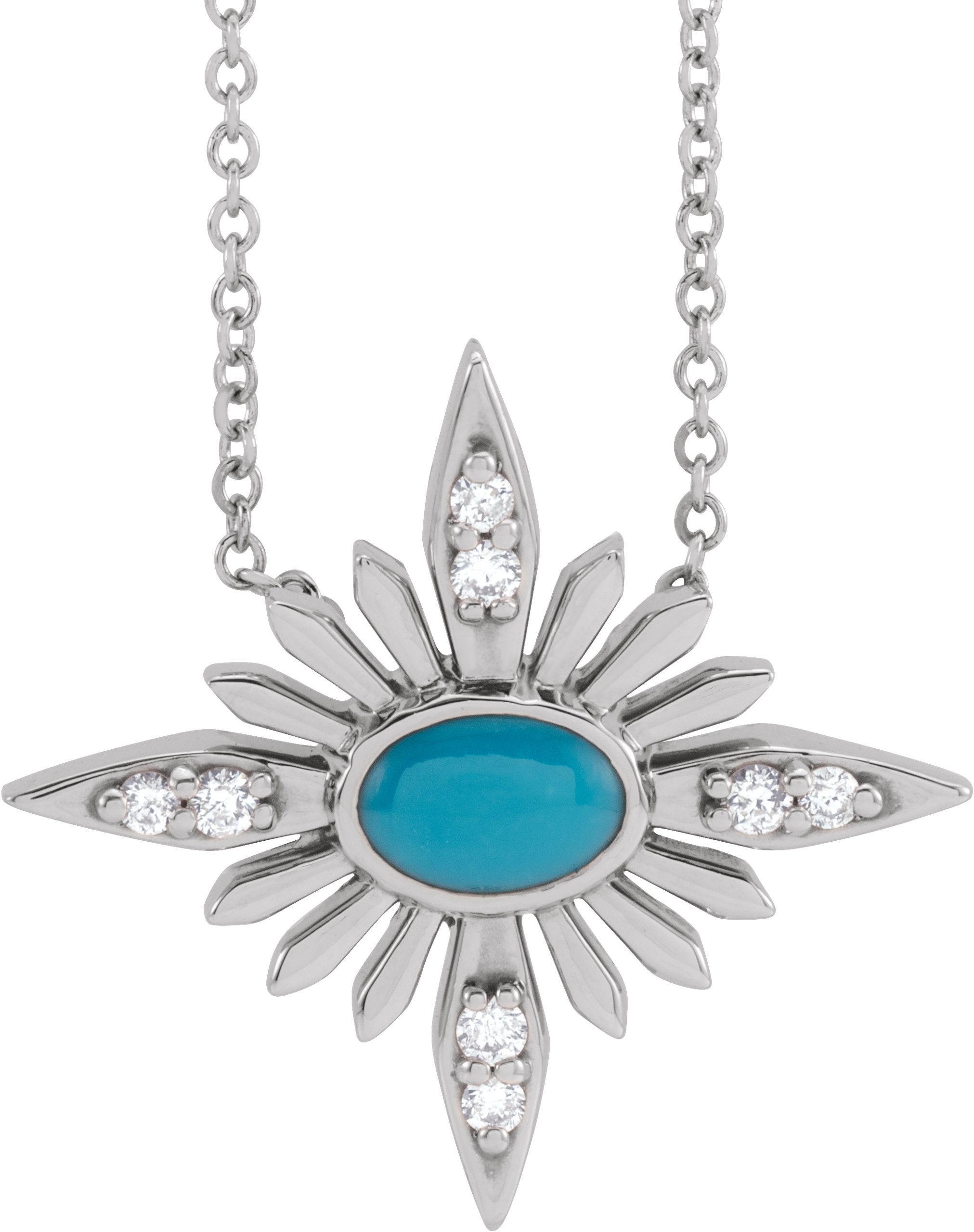 Sterling Silver Natural Turquoise & .08 CTW Natural Diamond Celestial 16-18" Necklace
