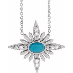 Sterling Silver Natural Turquoise & .08 CTW Natural Diamond Celestial 16-18" Necklace