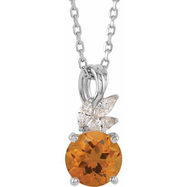 Sterling Silver Natural Citrine & 1/10 CTW Natural Diamond 16-18