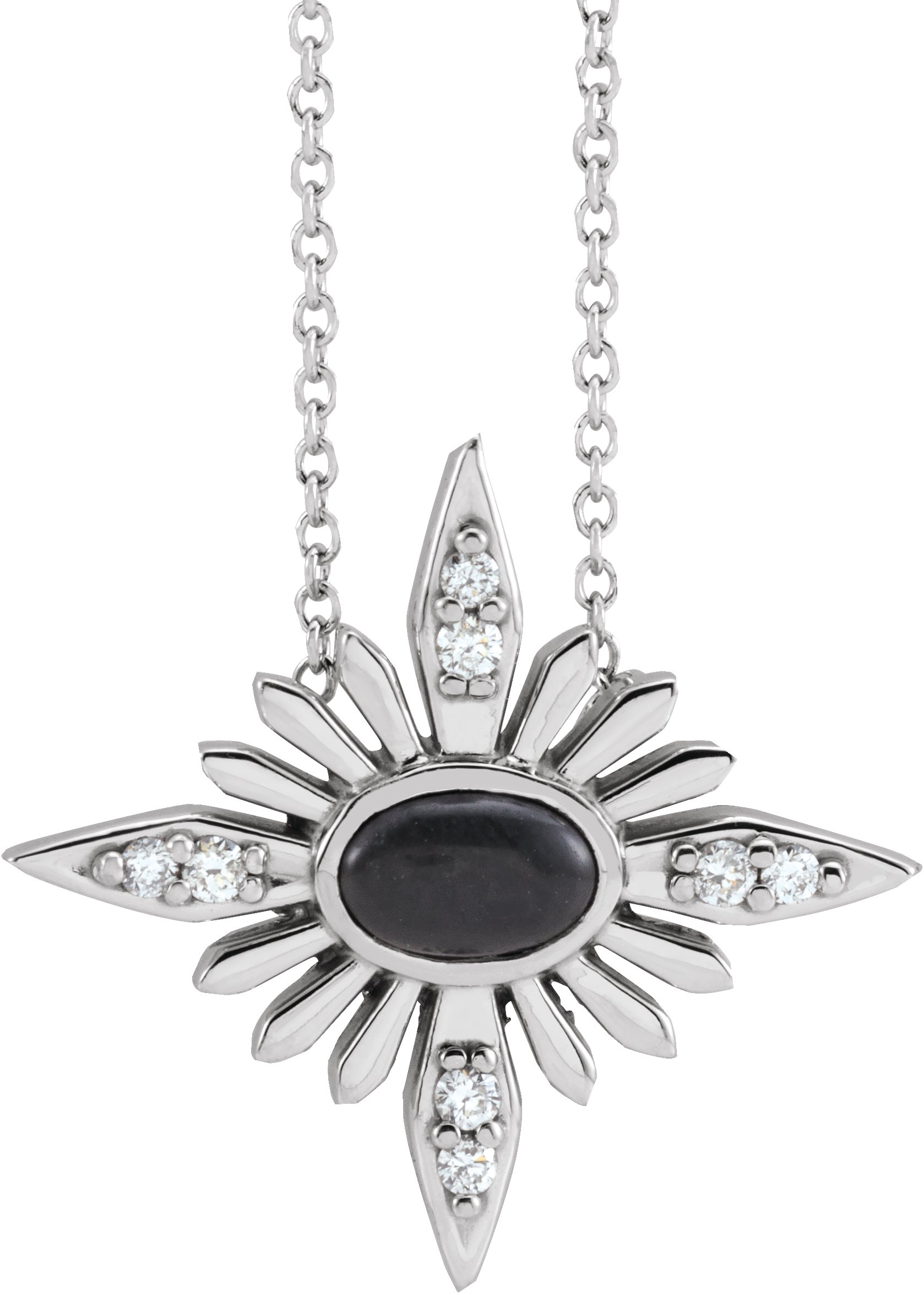 14K White Natural Black Onyx & .08 CTW Natural Diamond Celestial 16-18" Necklace