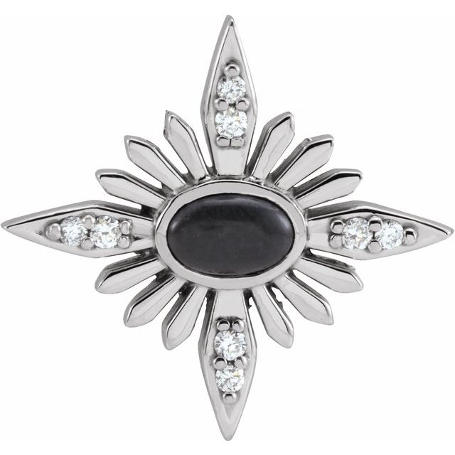Sterling Silver Natural Black Onyx & .08 CTW Natural Diamond Pendant