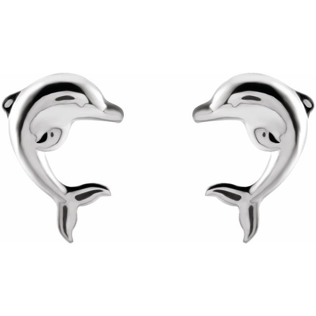 14K White 9.1x6.4 mm Dolphin Earrings