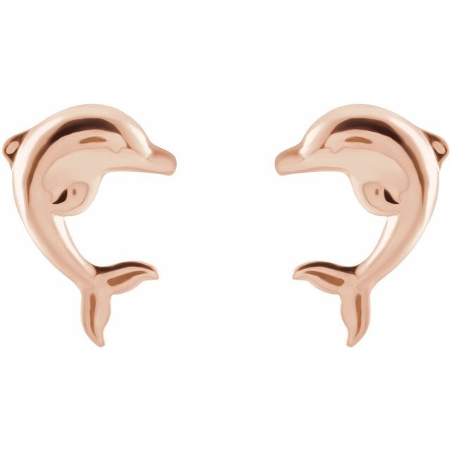 14K Rose 9.1x6.4 mm Dolphin Earrings
