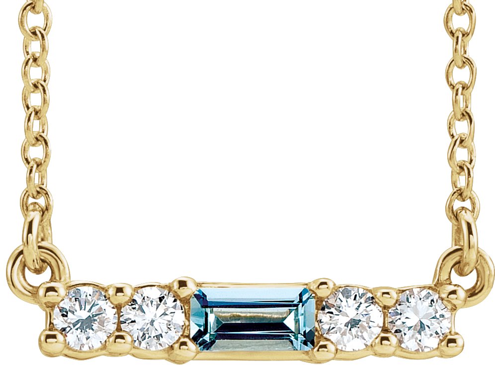 14K Yellow Aquamarine & 1/5 CTW Diamond 16" Necklace    