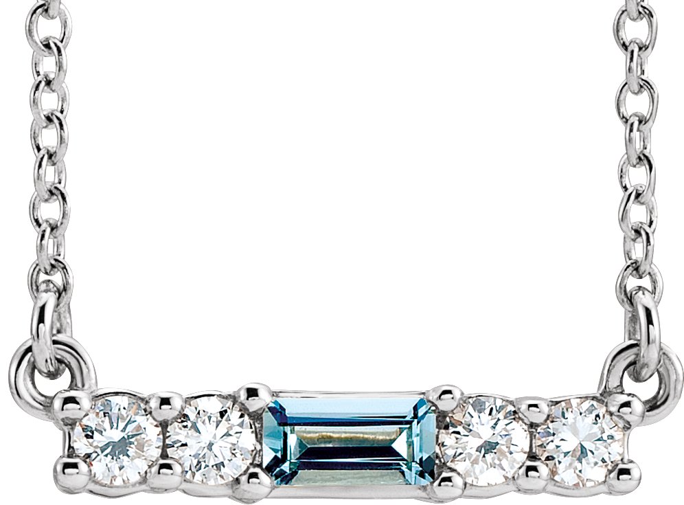 14K White Natural Aquamarine & 1/8 CTW Natural Diamond 18" Necklace