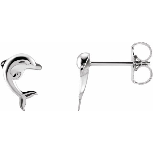 Sterling Silver 9.1x6.4 mm Dolphin Earrings