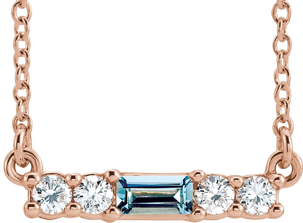 14K Rose Natural Aquamarine & 1/5 CTW Natural Diamond 16" Necklace
