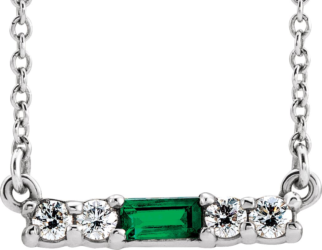 14K White Chatham® Created Emerald & 1/5 CTW Diamond 16" Necklace  