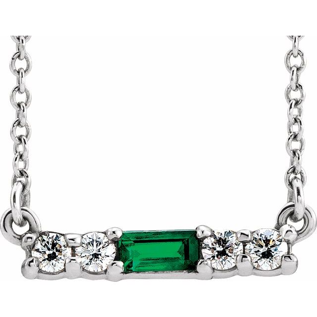 14K White Emerald & 1/5 CTW Diamond 18" Necklace      