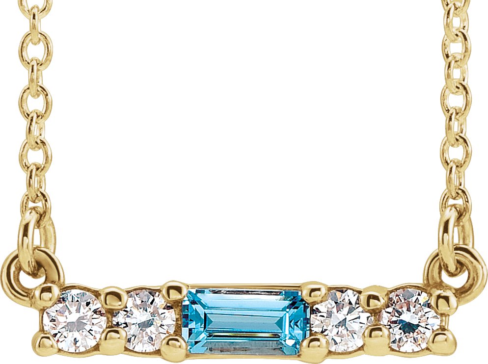 14K Yellow Natural Blue Zircon & 1/8 CTW Natural Diamond 16" Necklace