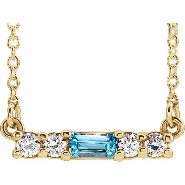 14K Yellow Natural Blue Zircon & 1/8 CTW Natural Diamond 16" Necklace
