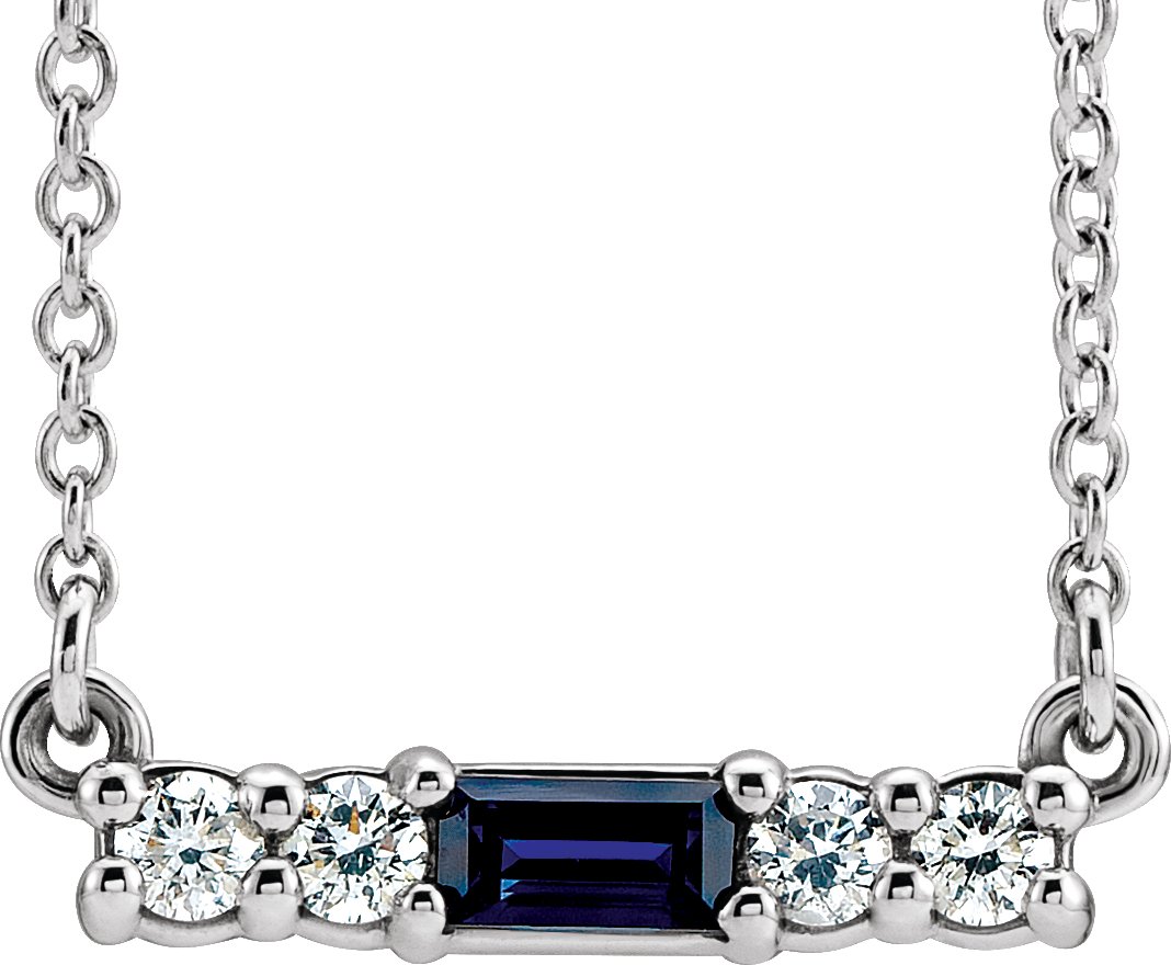 14K White Lab-Grown Blue Sapphire & 1/5 CTW Natural Diamond 16" Necklace