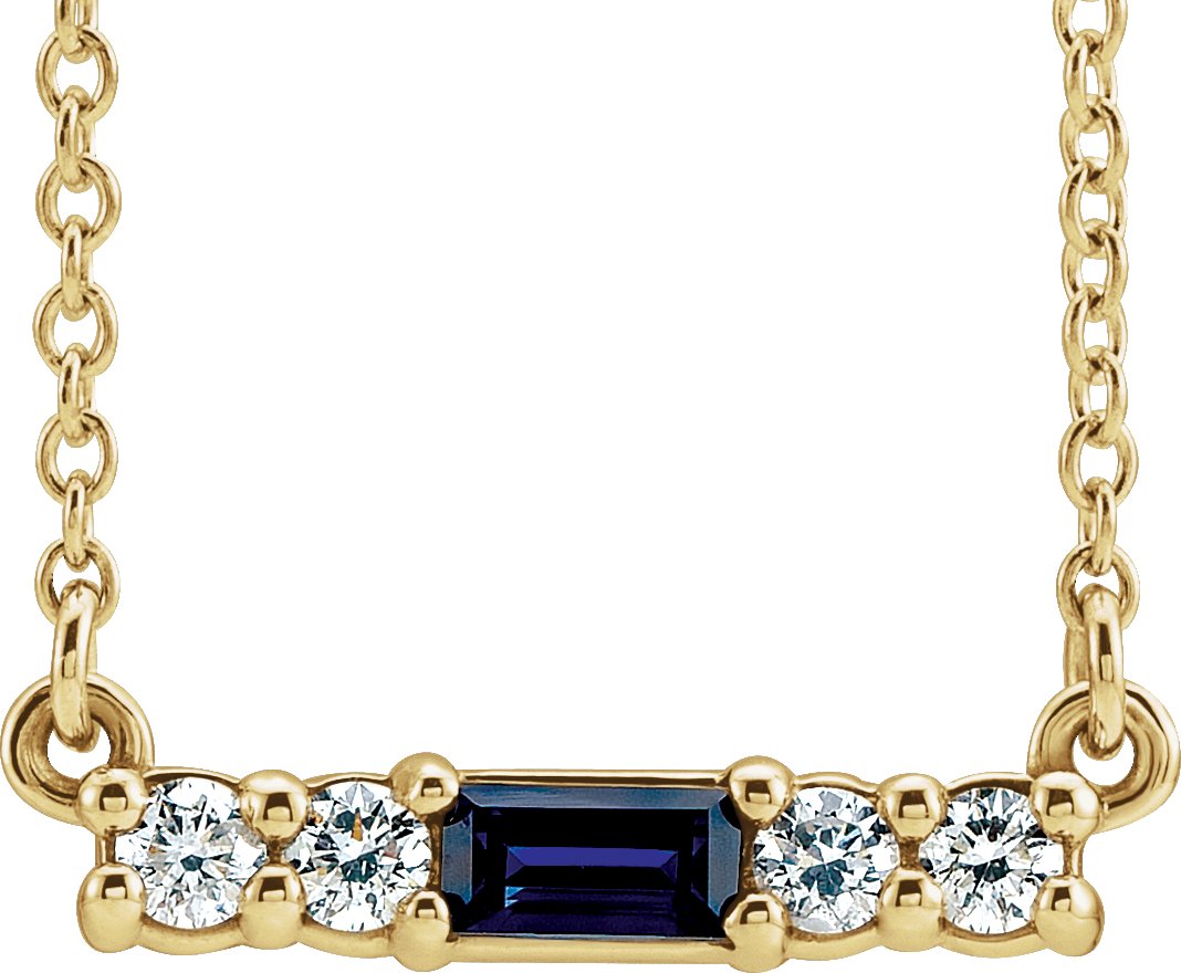 14K Yellow Lab-Grown Blue Sapphire & 1/8 CTW Natural Diamond 16" Necklace