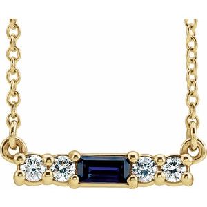 14K Yellow Lab-Grown Blue Sapphire & 1/5 CTW Natural Diamond 16" Necklace