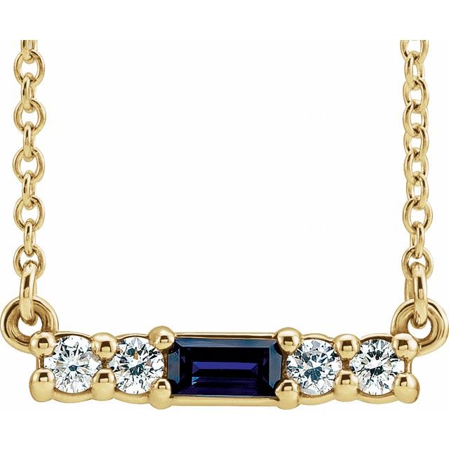 14K Yellow Lab-Grown Blue Sapphire & 1/5 CTW Natural Diamond 16" Necklace