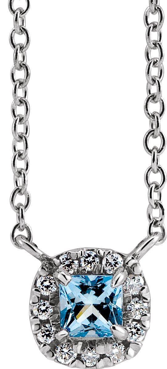 14K White Natural Aquamarine & .05 CTW Natural Diamond 18" Necklace 