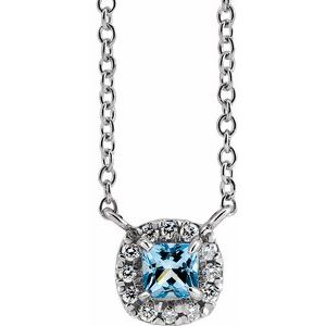 14K White Natural Aquamarine & .05 CTW Natural Diamond 18" Necklace 