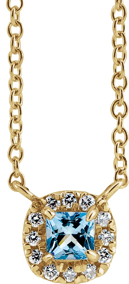 14K Yellow Natural Aquamarine & .05 CTW Natural Diamond 18" Necklace 