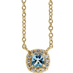 14K Yellow Natural Aquamarine & .05 CTW Natural Diamond 18" Necklace 