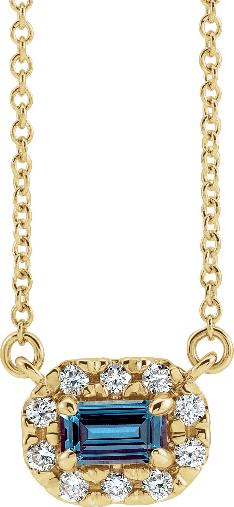 14K Yellow 5x3 mm Emerald Chatham® Lab-Created Alexandrite & 1/8 CTW Diamond 18" Necklace