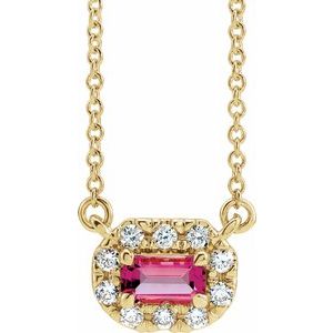 14K Yellow 5x3 mm Emerald Pink Tourmaline & 1/8 CTW Diamond 18" Necklace