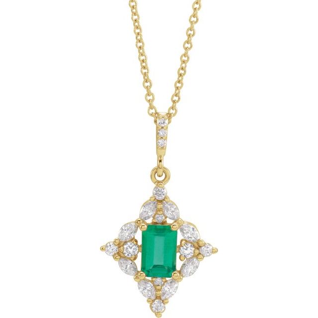 14K Yellow Natural Emerald & 1/3 CTW Natural Diamond 16-18