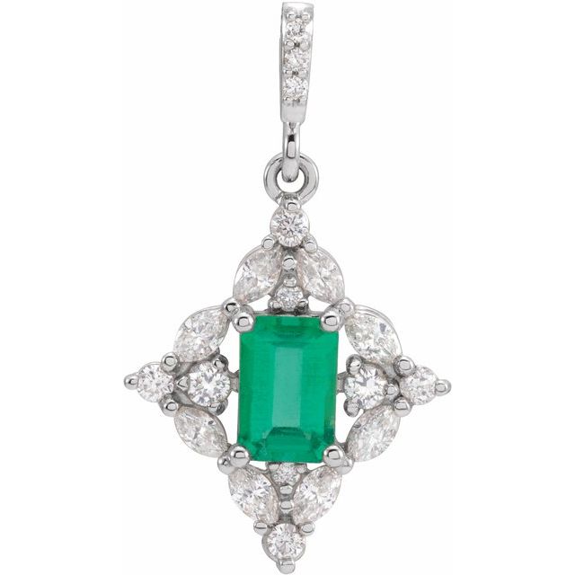 Sterling Silver Natural Emerald & 1/3 CTW Natural Diamond Pendant