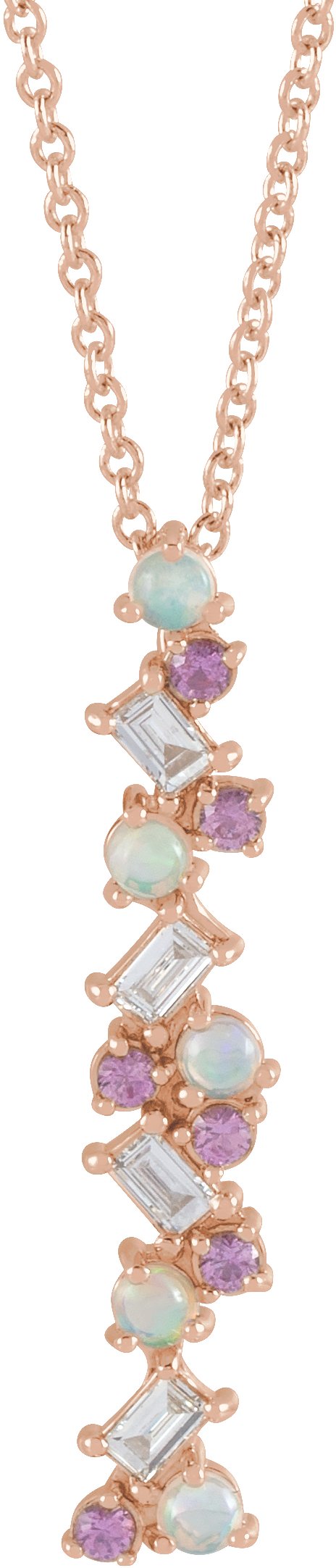 14K Rose Natural Ethiopian Opals, Natural Pink Sapphires & 1/8 CTW Natural Diamond Scattered Bar 16-18