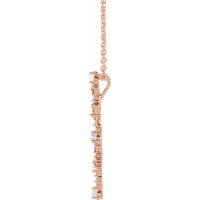 14K Rose Natural Ethiopian Opals, Natural Pink Sapphires & 1/8 CTW Natural Diamond Scattered Bar 16-18 Necklace 