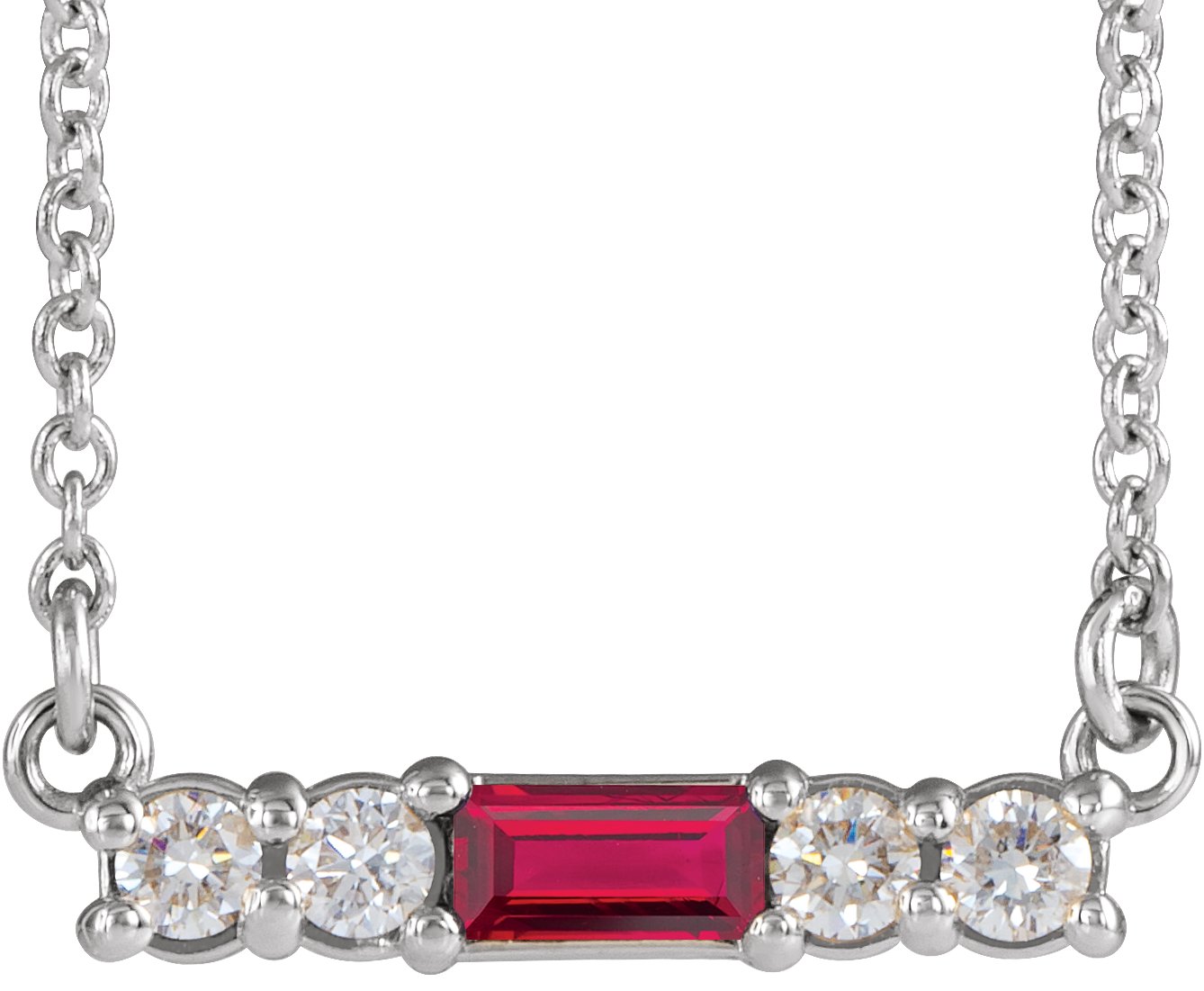 14K White Chatham® Created Ruby & 1/5 CTW Diamond 16" Necklace  