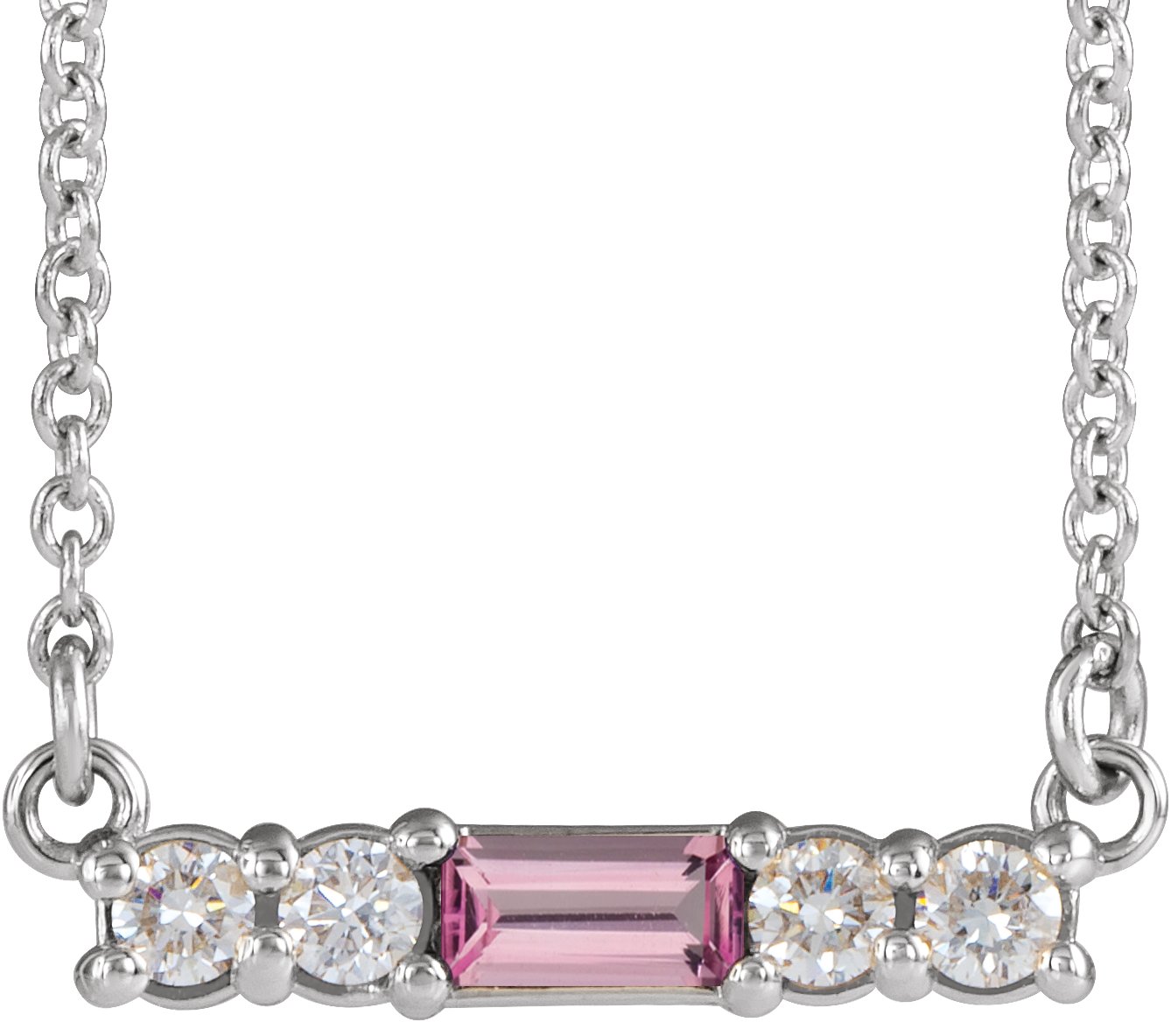 Sterling Silver Natural Pink Tourmaline & 1/8 CTW Natural Diamond 16" Necklace