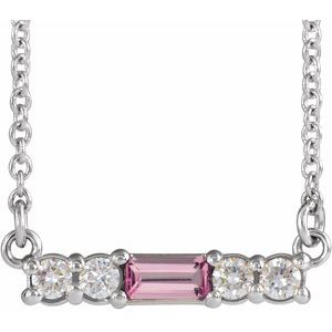 Sterling Silver Natural Pink Tourmaline & 1/8 CTW Natural Diamond 16" Necklace