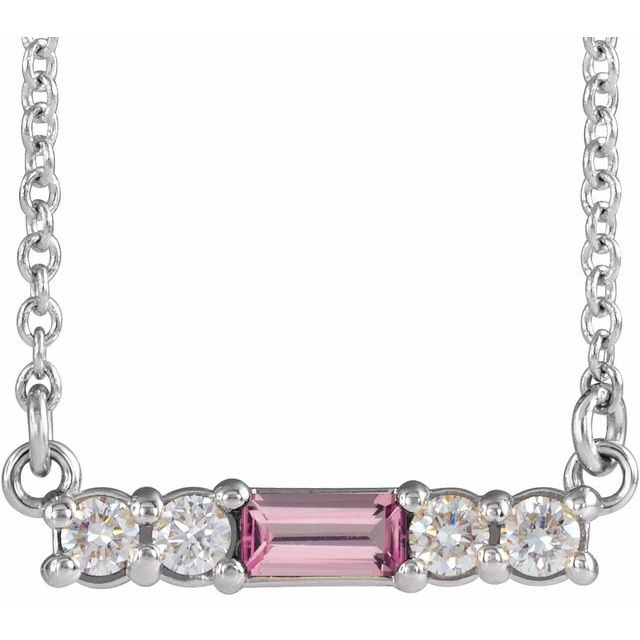 Platinum Natural Pink Tourmaline & 1/8 CTW Natural Diamond 18 Necklace