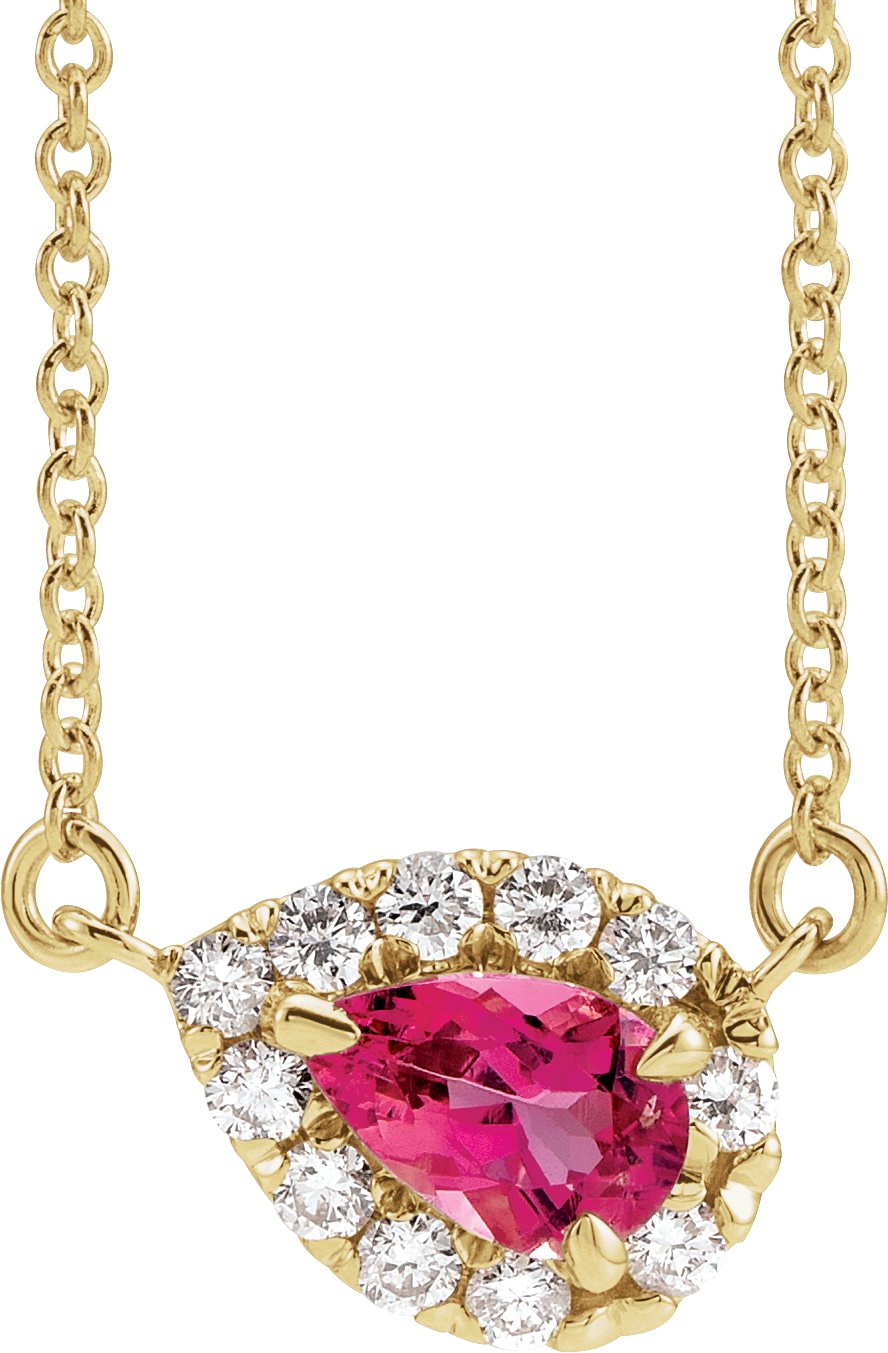 14K Yellow 6x4 mm Natural Pink Tourmaline & 1/6 CTW Natural Diamond 18" Necklace