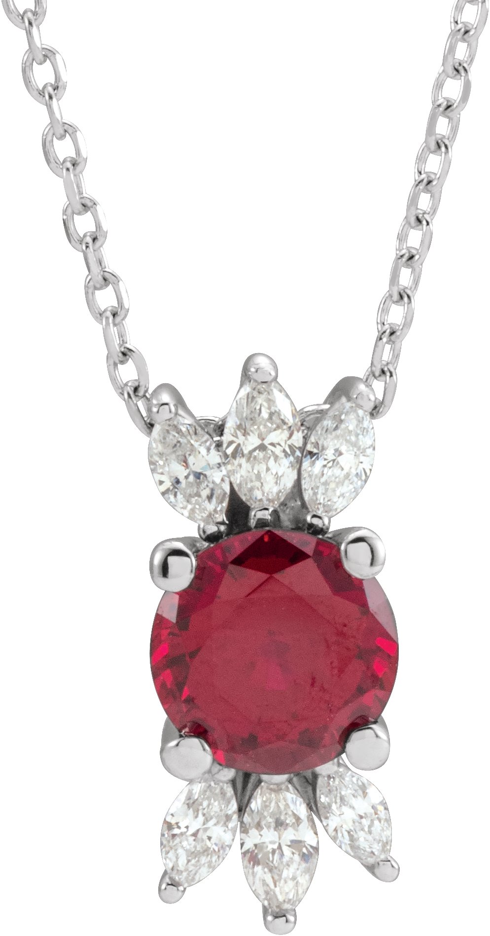 14K White Lab-Grown Ruby & 1/5 CTW Natural Diamond 16-18" Necklace