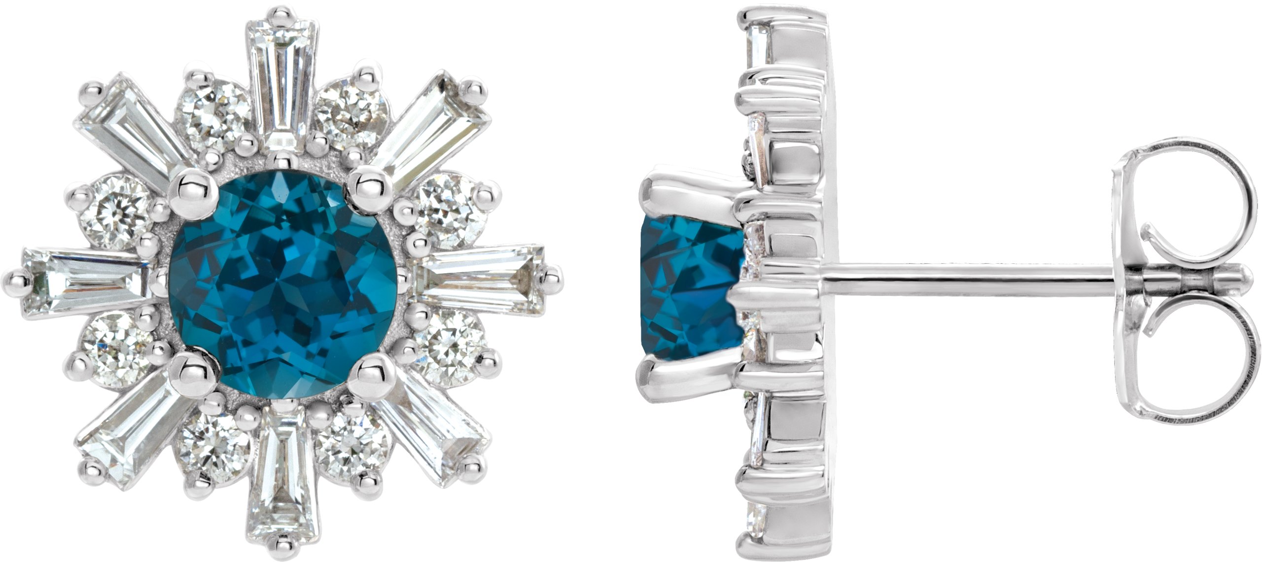 14K White Natural London Blue Topaz & 3/4 CTW Natural Diamond Earrings