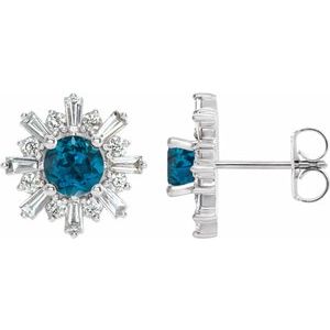 14K White Natural London Blue Topaz & 3/4 CTW Natural Diamond Earrings