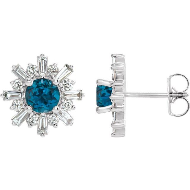 Platinum Natural London Blue Topaz & 3/4 CTW Natural Diamond Earrings