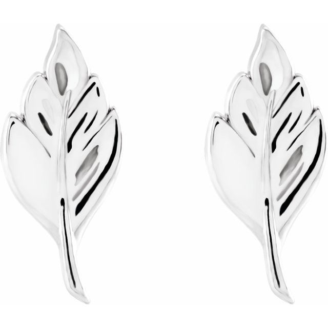 14K White 13x5.8 mm Leaf Earrings