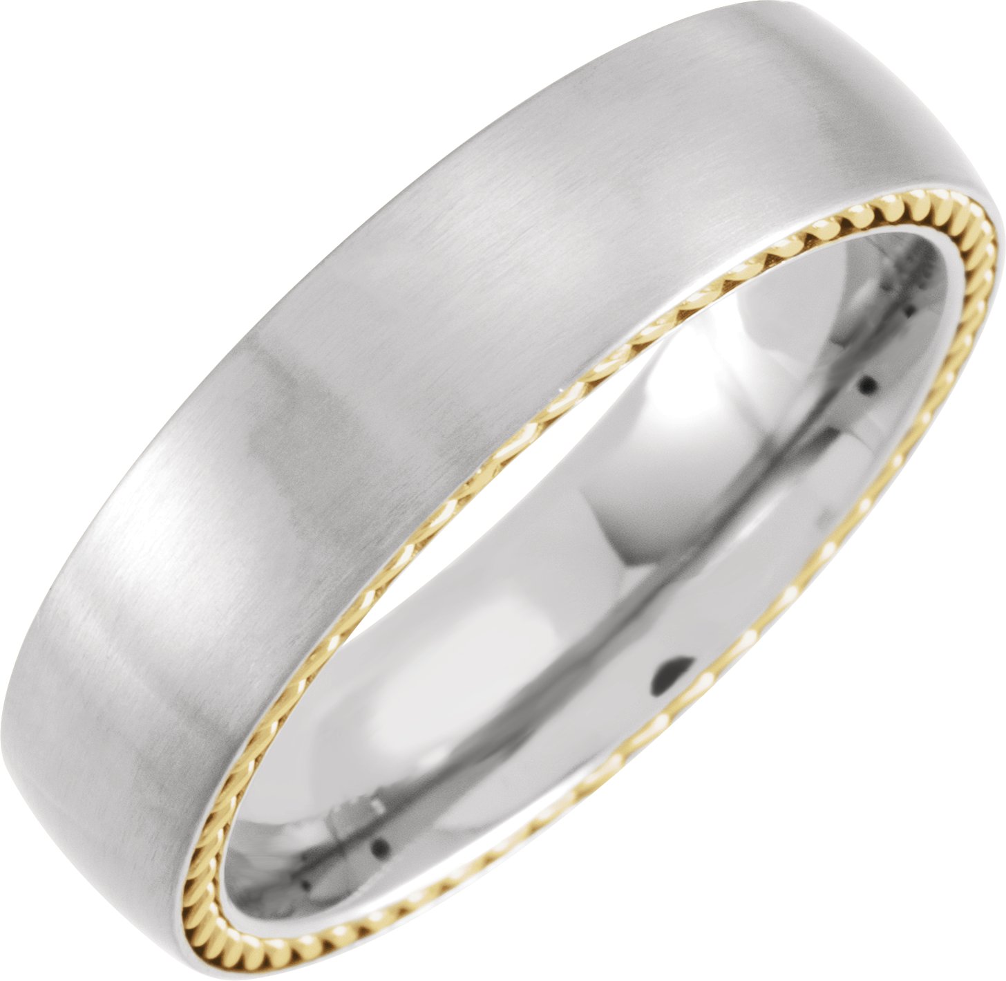 Titanium 6 mm Half Round Band with Yellow Gold PVD Rope Inlay Size 11.5