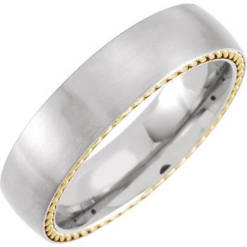 Titanium 6 mm Domed Band with Yellow Gold PVD Steel Rope Inlay Size 12 Ref 16653764