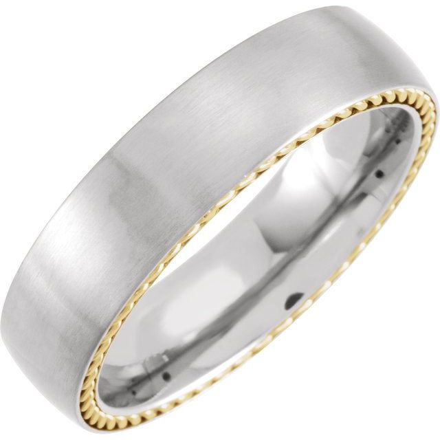 Titanium 6 mm Domed Band with Yellow Gold PVD Steel Rope Inlay Size 10.5