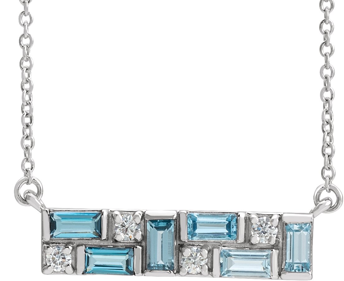 14K White Blue Multi-Gemstone & 1/8 CTW Natural Diamond Bar 18" Necklace