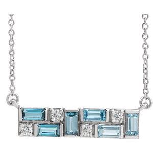 14K White Blue Multi-Gemstone & 1/8 CTW Diamond Bar 16" Necklace