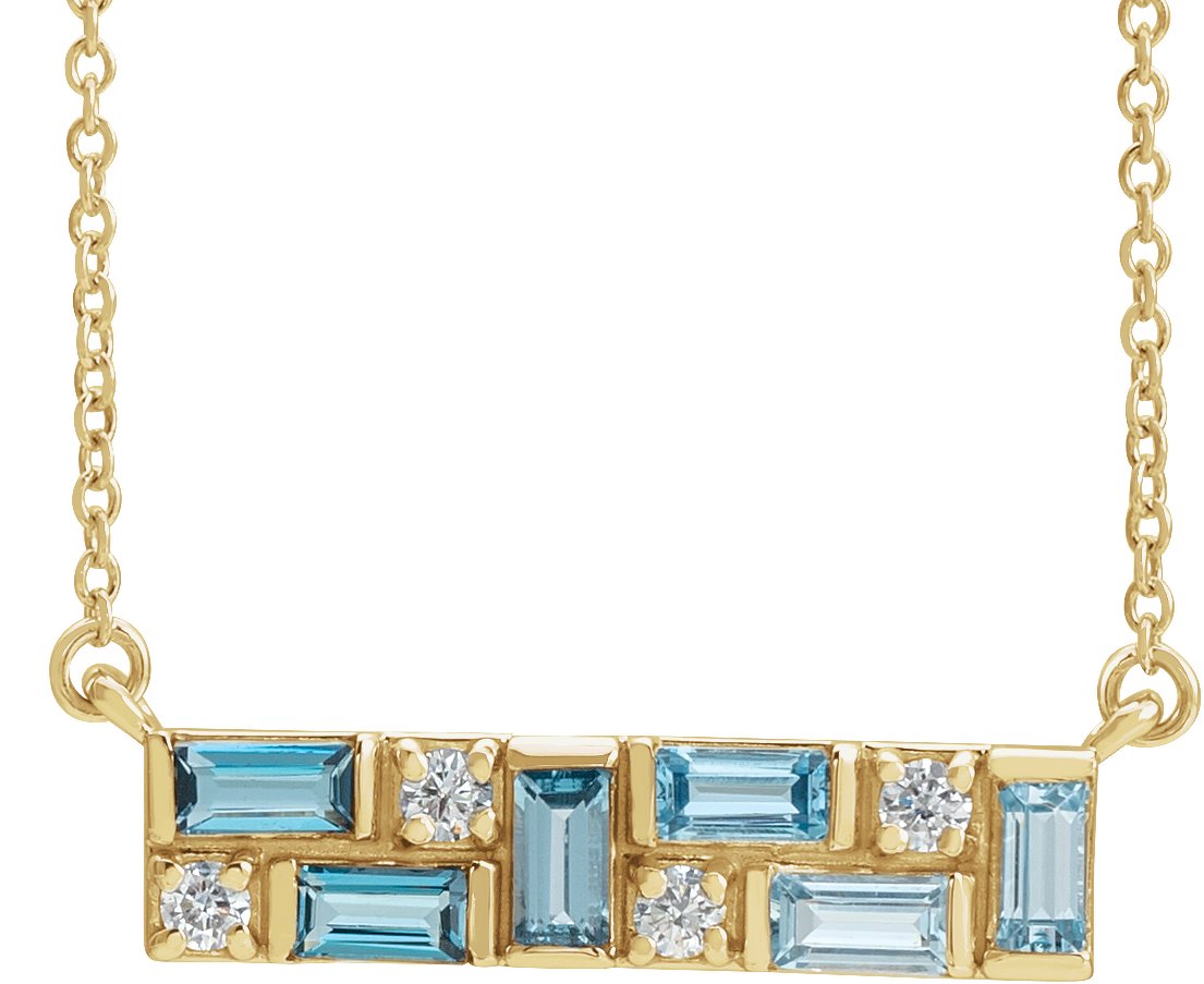 14K Yellow Natural Blue Multi-Gemstone & 1/8 CTW Natural Diamond Bar 18 Necklace