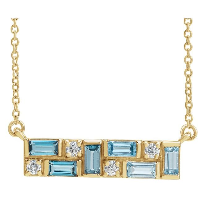 14K Yellow Natural Blue Multi-Gemstone & 1/8 CTW Natural Diamond Bar 18" Necklace